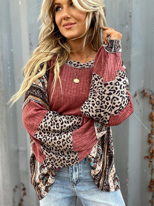 Oversized Tops - Oversized Casual Bohemian Top with Print Patchwork