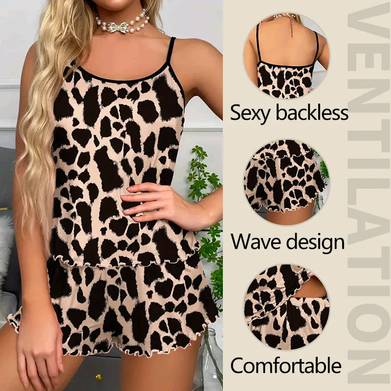 Leopard Lounge Animal Print Peplum Set - Cami & Shorts