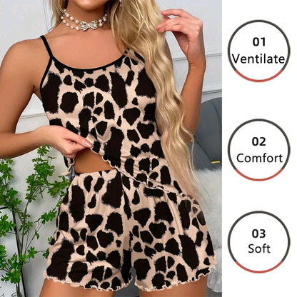 Leopard Lounge Animal Print Peplum Set - Cami & Shorts