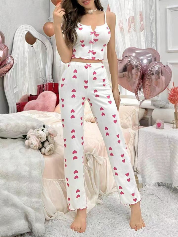 Pajamas - Cherry Print Pajamas Cami top & Pants in Contrast Mesh