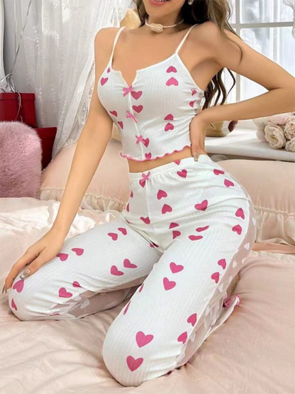 Pajamas - Cherry Print Pajamas Cami top & Pants in Contrast Mesh