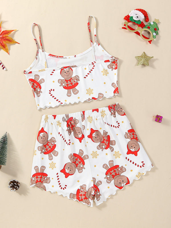 Pajamas - Christmas Gingerbread Pajama Set Holiday Cami & Shorts