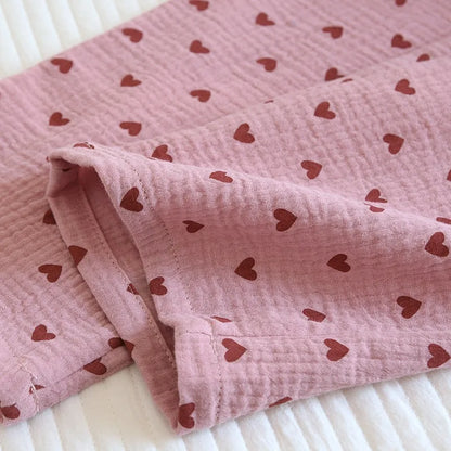 Pajamas - Cotton Hypoallergenic Pajama Pants with Heart Prints for Women