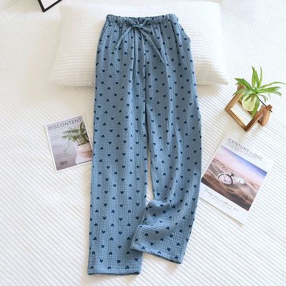 Pajamas - Cotton Hypoallergenic Pajama Pants with Heart Prints for Women