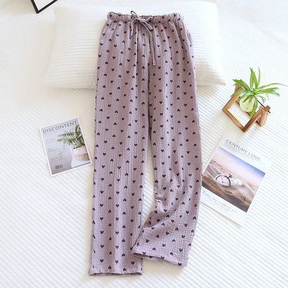 Pajamas - Cotton Hypoallergenic Pajama Pants with Heart Prints for Women