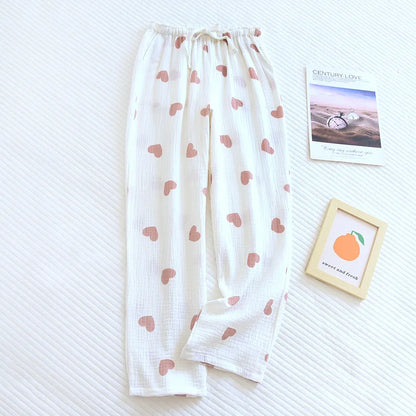 Pajamas - Cotton Hypoallergenic Pajama Pants with Heart Prints for Women