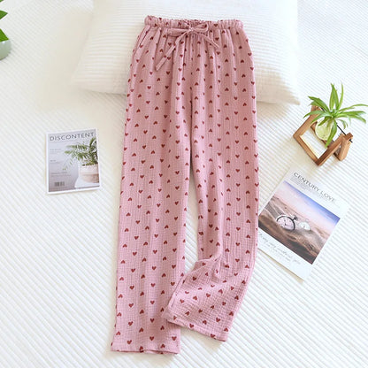 Pajamas - Cotton Hypoallergenic Pajama Pants with Heart Prints for Women