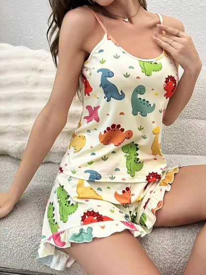 Pajamas - Dinosaur Print Women’s Loungewear 2 Piece Pajama Set