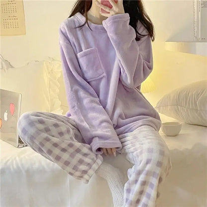 Pajamas - Fleece Loungewear 2 Piece Set Checkered Winter Pajamas