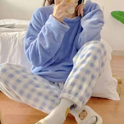 Pajamas - Fleece Loungewear 2 Piece Set Checkered Winter Pajamas