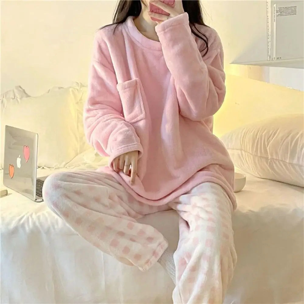 Pajamas - Fleece Loungewear 2 Piece Set Checkered Winter Pajamas