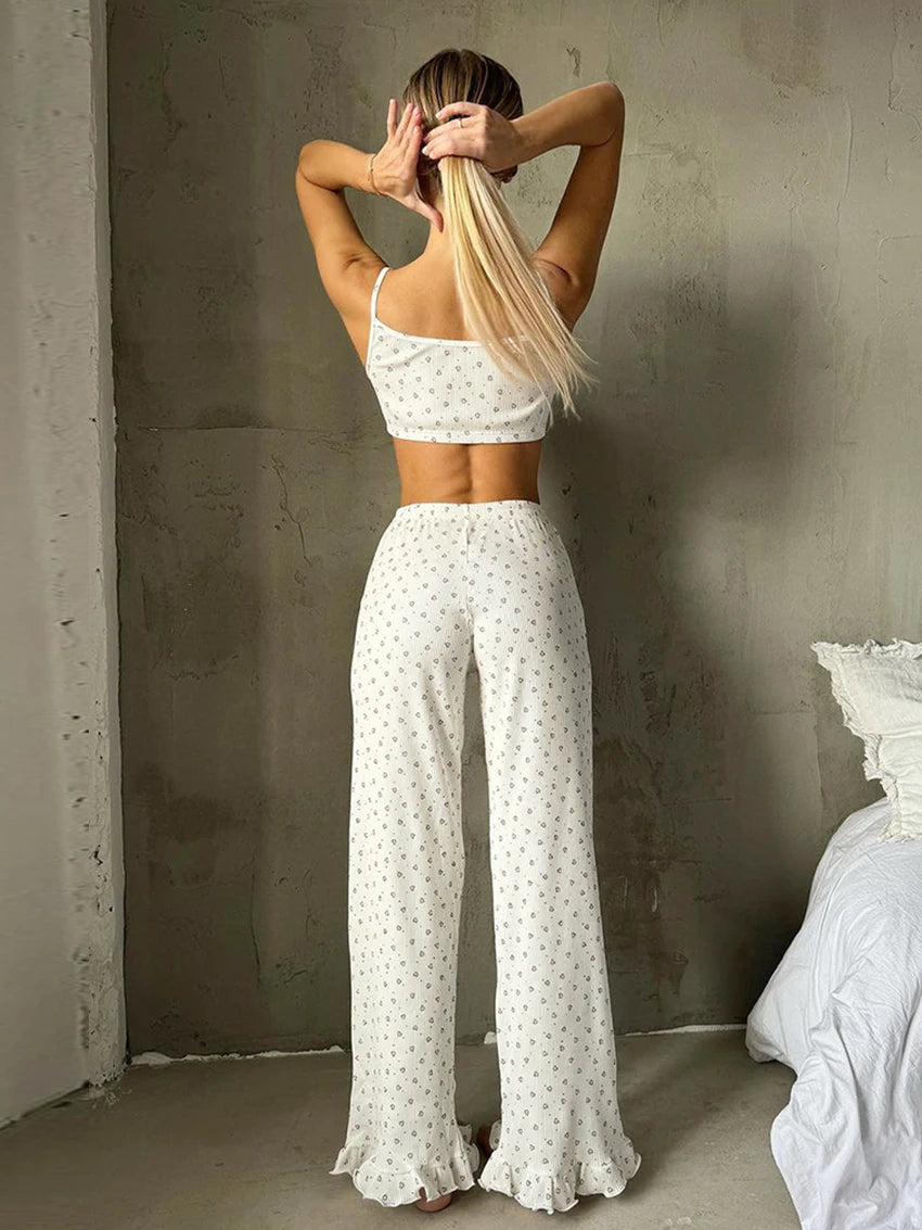 Pajamas - Floral Print Pajama Set Cami and Pants