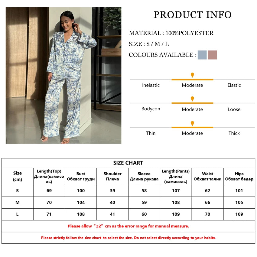  - Pajamas Loungewear Matching Set – Silky Flower Print Pajamas Suit