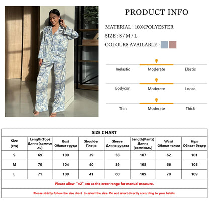  - Pajamas Loungewear Matching Set – Silky Flower Print Pajamas Suit