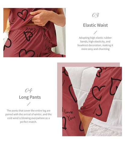 Pajamas- Love at First Wear Comfy Women's Heart Print Pajama Set- - Pekosa Women Fashion