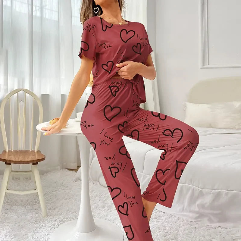 Pajamas- Love at First Wear Comfy Women's Heart Print Pajama Set- - Pekosa Women Fashion