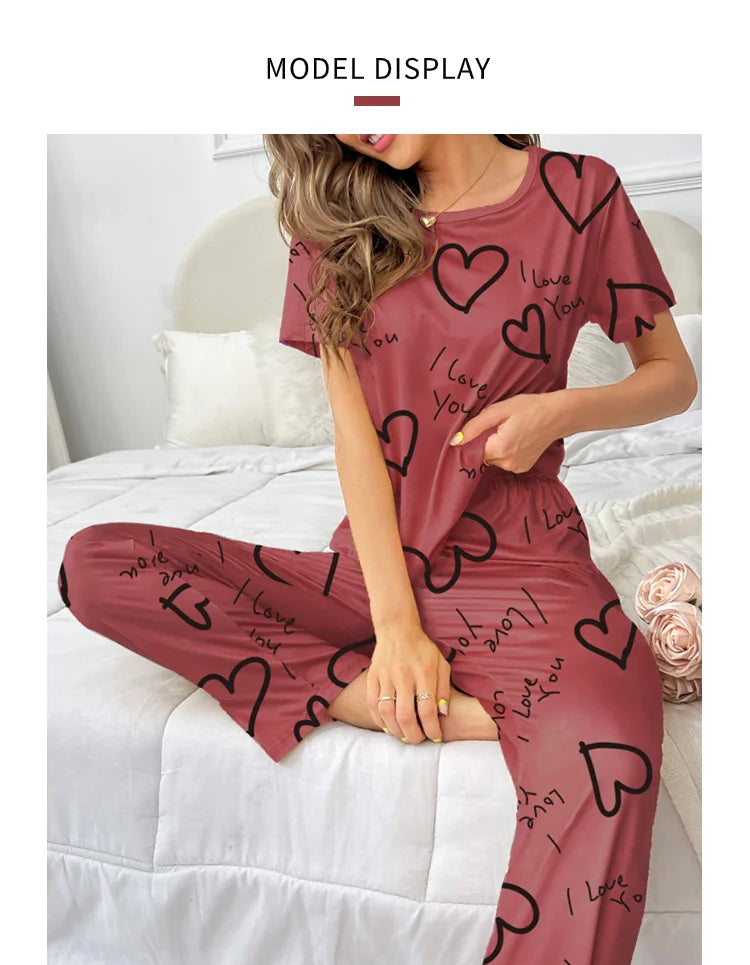 Pajamas- Love at First Wear Comfy Women's Heart Print Pajama Set- - Pekosa Women Fashion