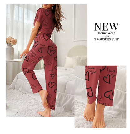 Pajamas- Love at First Wear Comfy Women's Heart Print Pajama Set- - Pekosa Women Fashion