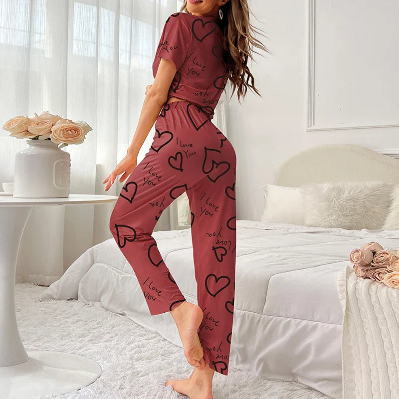 Pajamas- Love at First Wear Comfy Women's Heart Print Pajama Set- - Pekosa Women Fashion