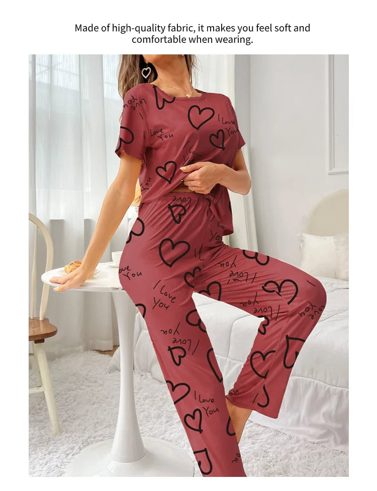 Pajamas- Love at First Wear Comfy Women's Heart Print Pajama Set- - Pekosa Women Fashion