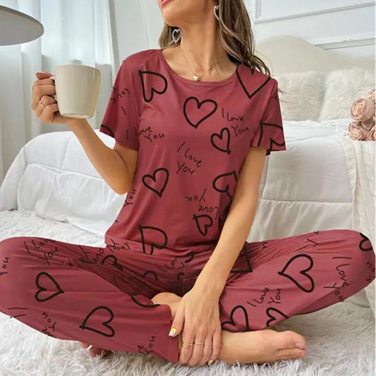 Pajamas- Love at First Wear Comfy Women's Heart Print Pajama Set- S L XL M- Pekosa Women Fashion