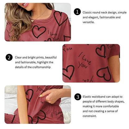 Pajamas- Love at First Wear Comfy Women's Heart Print Pajama Set- - Pekosa Women Fashion