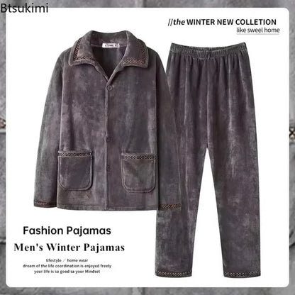 Pajamas - Men Velvet Winter Pajamas for Cozy Evenings Pants and Shirt