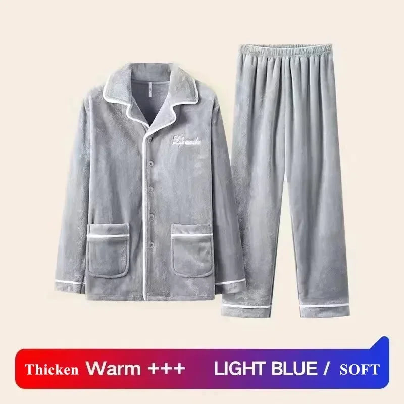 Pajamas - Men Velvet Winter Pajamas for Cozy Evenings Pants and Shirt