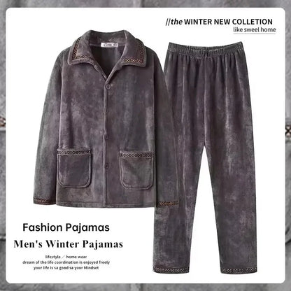 Pajamas - Men Velvet Winter Pajamas for Cozy Evenings Pants and Shirt