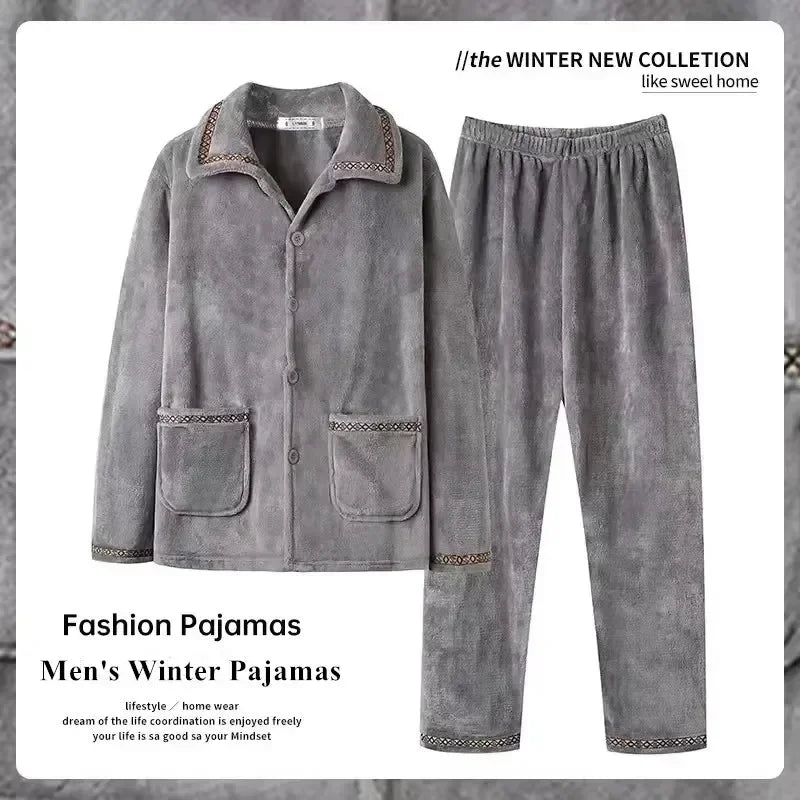 Pajamas - Men Velvet Winter Pajamas for Cozy Evenings Pants and Shirt