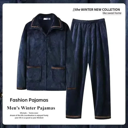 Pajamas - Men Velvet Winter Pajamas for Cozy Evenings Pants and Shirt