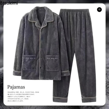 Pajamas - Men Velvet Winter Pajamas for Cozy Evenings Pants and Shirt