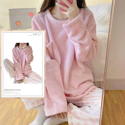 Pajamas - Plush Loungewear Winter Fleece Pajama Set - Warm & Stylish