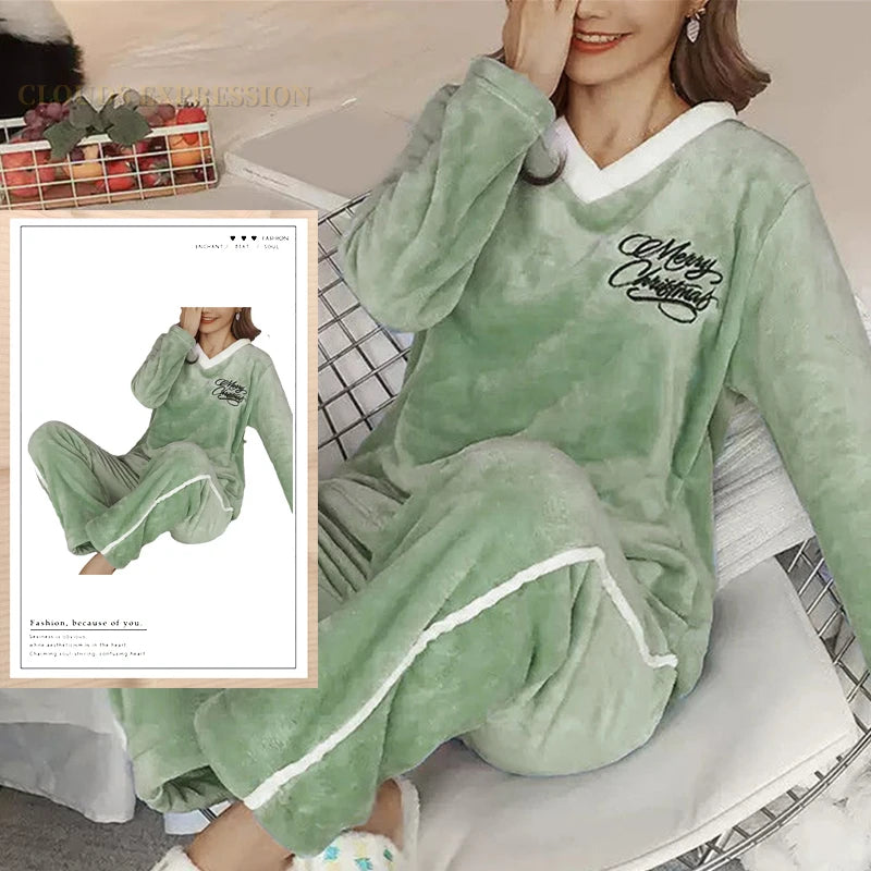 Pajamas - Plush Loungewear Winter Fleece Pajama Set - Warm & Stylish