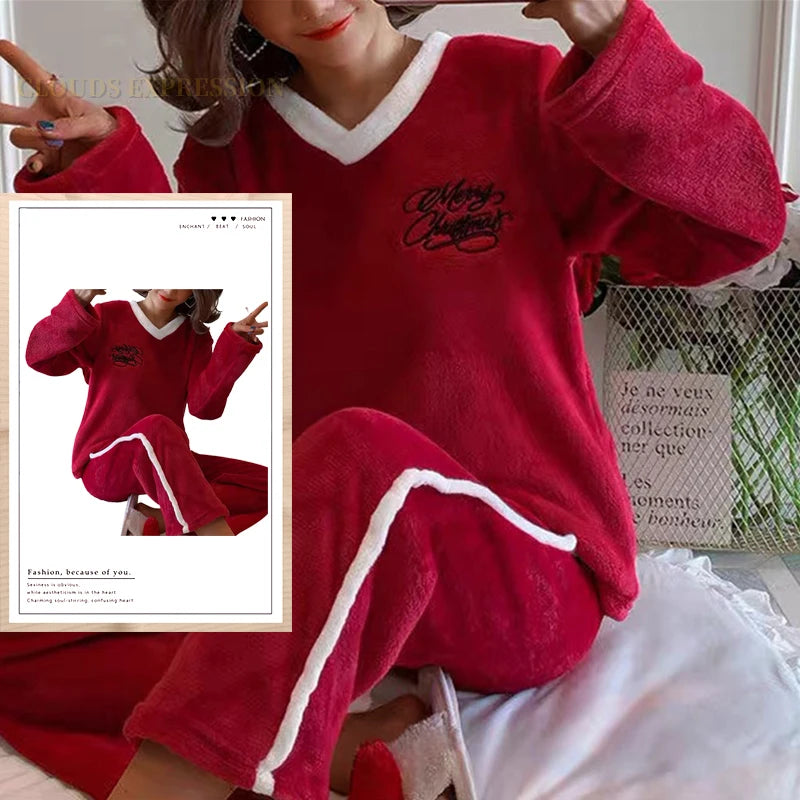 Pajamas - Plush Loungewear Winter Fleece Pajama Set - Warm & Stylish