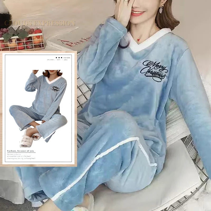 Pajamas - Plush Loungewear Winter Fleece Pajama Set - Warm & Stylish