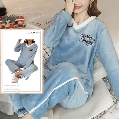 Pajamas - Plush Loungewear Winter Fleece Pajama Set - Warm & Stylish