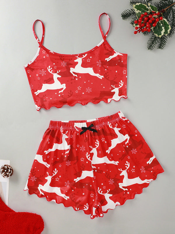 Pajamas - Santa Claus Holiday Pajama Set Reindeer Print Loungewear