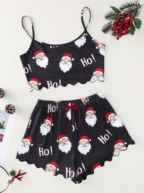 Pajamas - Santa Claus Holiday Pajama Set Reindeer Print Loungewear