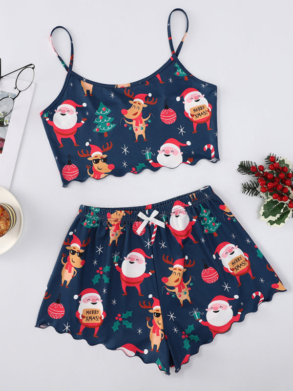 Pajamas - Santa Claus Holiday Pajama Set Reindeer Print Loungewear