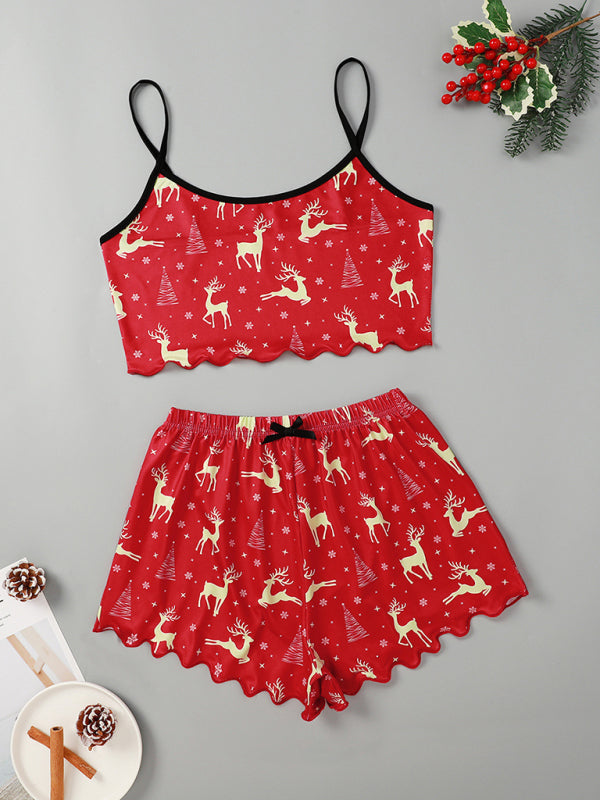 Pajamas - Santa & Reindeer Cami Pajamas Holiday-Themed Sleepwear