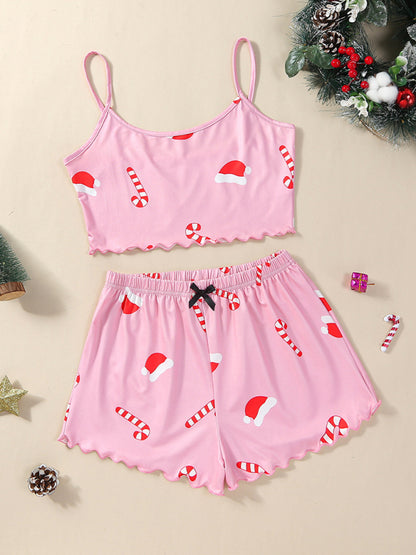 Pajamas - Santa & Reindeer Cami Pajamas Holiday-Themed Sleepwear