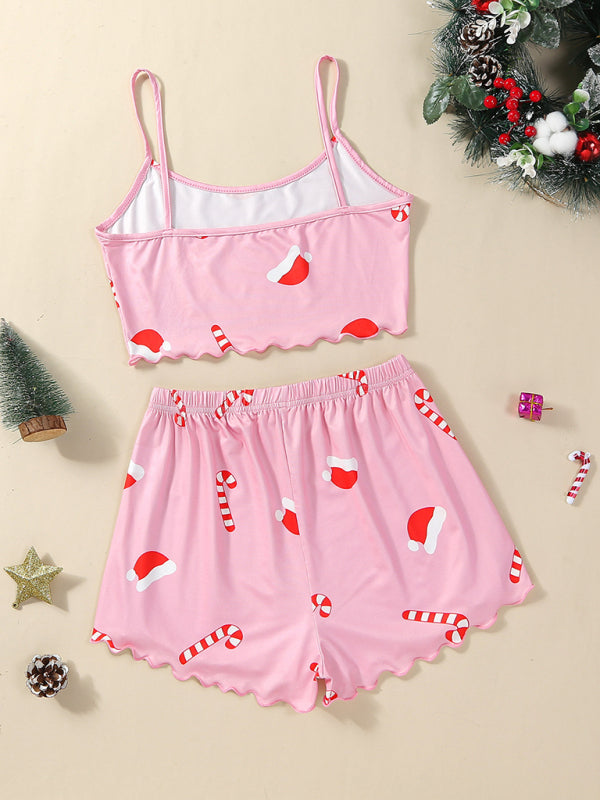 Pajamas - Santa & Reindeer Cami Pajamas Holiday-Themed Sleepwear