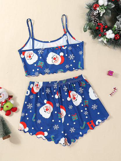 Pajamas - Santa & Reindeer Cami Pajamas Holiday-Themed Sleepwear