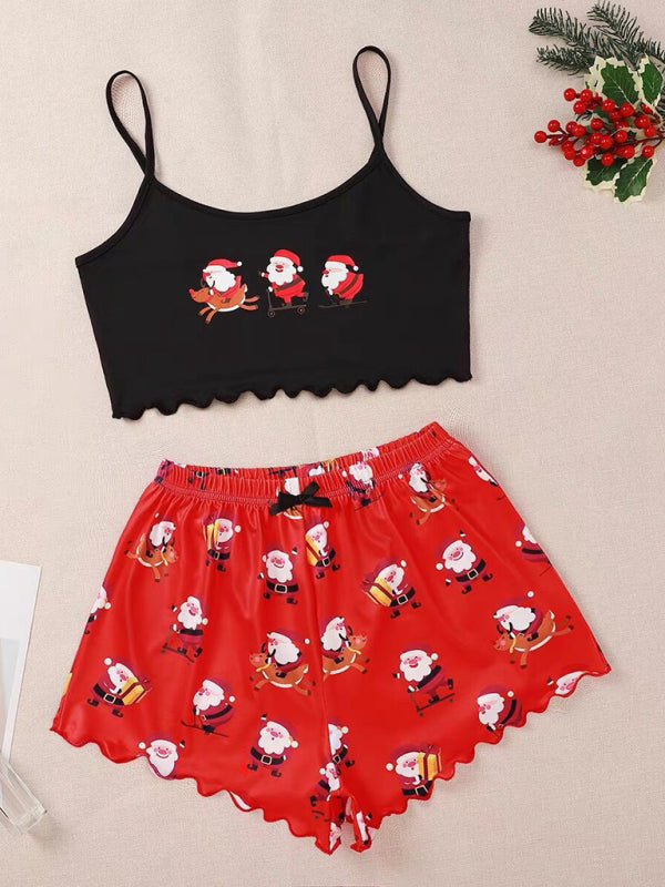 Pajamas - Santa & Reindeer Cami Pajamas Holiday-Themed Sleepwear