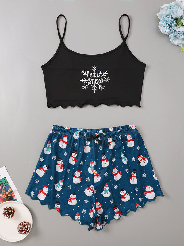 Pajamas - Santa & Reindeer Cami Pajamas Holiday-Themed Sleepwear