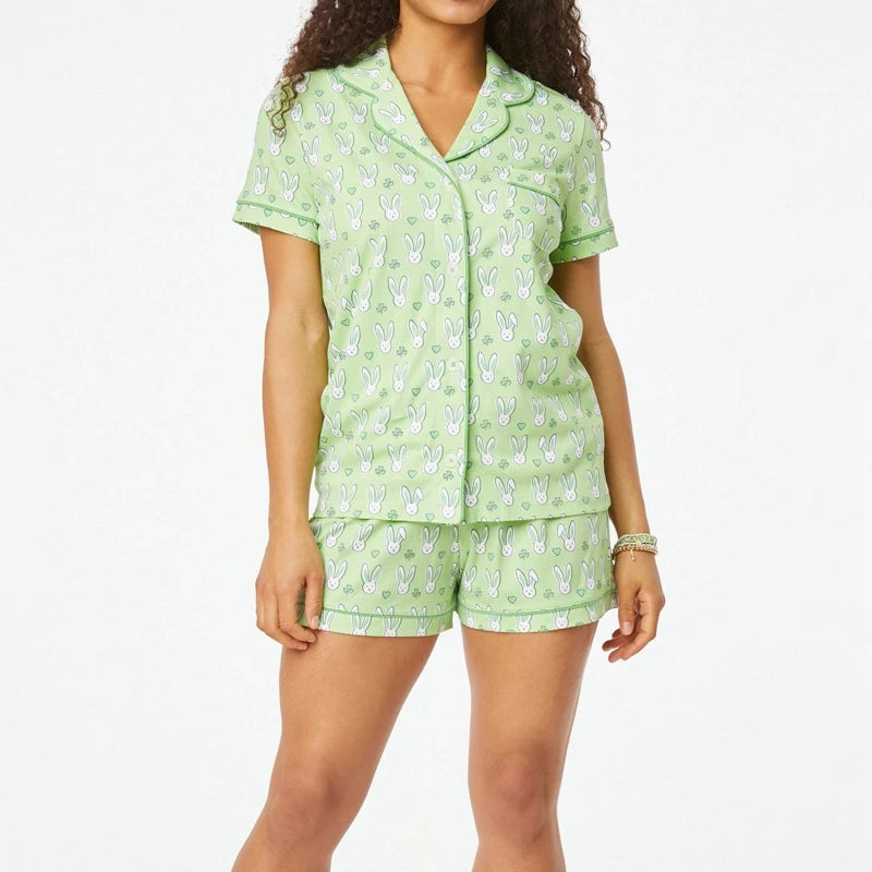 Pajamas Set - Bunny Print Pajamas – 2-Piece Shorts & Shirt Set