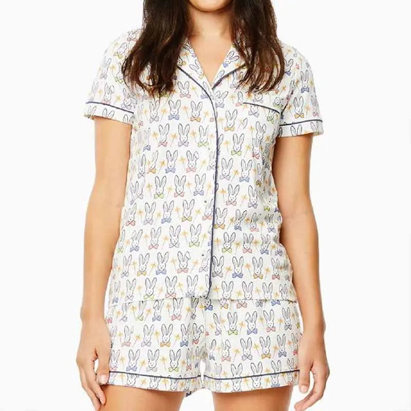 Pajamas Set - Bunny Print Pajamas – 2-Piece Shorts & Shirt Set