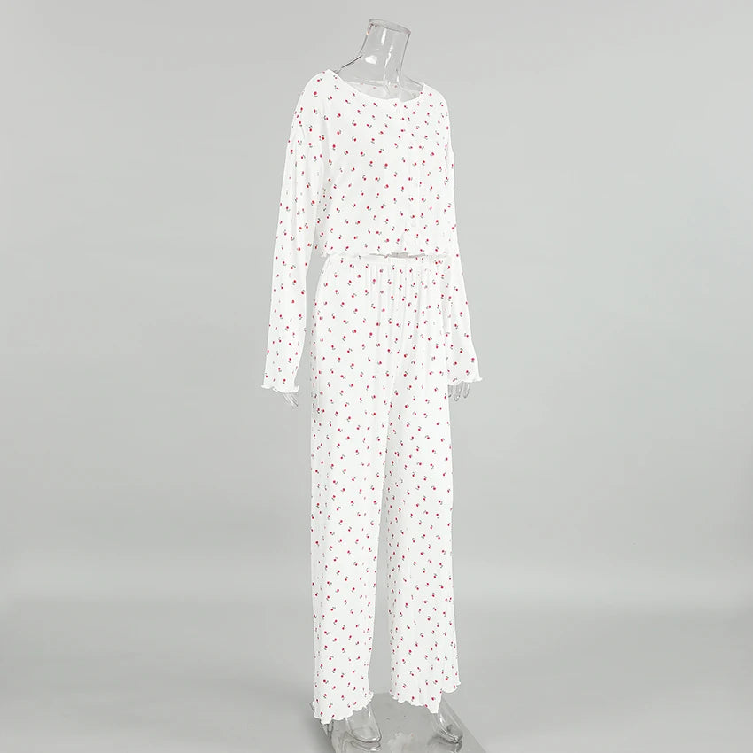 Pajamas Set - Comfy Floral Pajama Suit Pants & Crop Top Loungewear