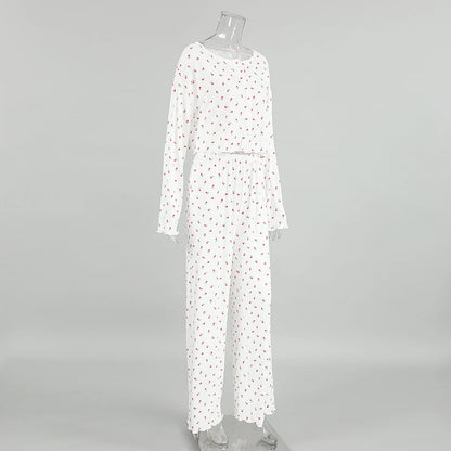 Pajamas Set - Comfy Floral Pajama Suit Pants & Crop Top Loungewear